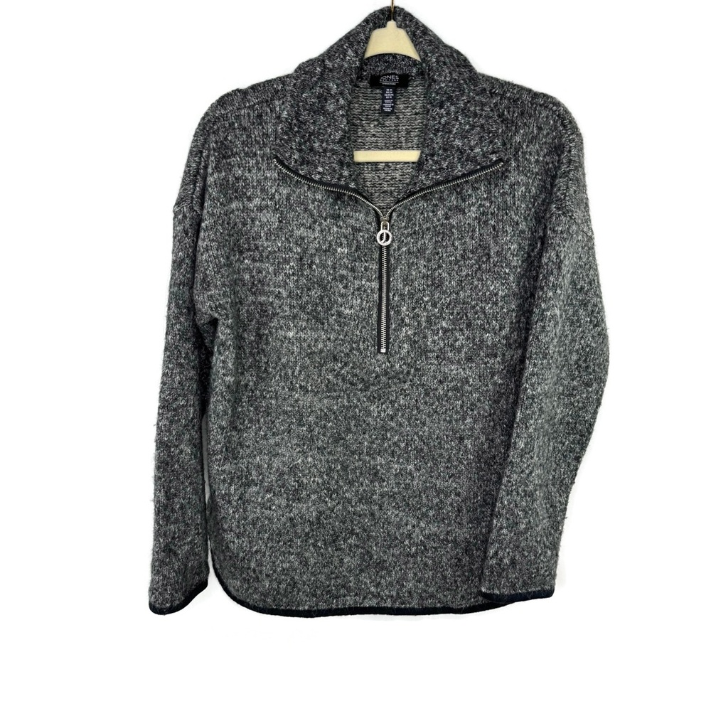 Jones New York Signature Women's Gray Heathered Zip-Up Sweater Medium